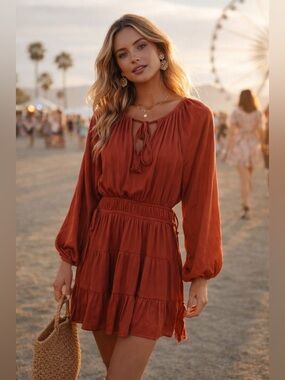 MINKPINK Rust Boho Dress | Size XS